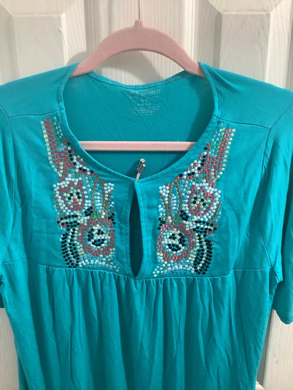 Lane Bryant Teal Embellished Scoop Neck Women’s Top Size 14/16